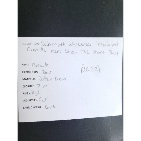 Schmidt Workwear Insulated Overalls Mens 2XL Short Black With Quilted Lining - Picture 11 of 11